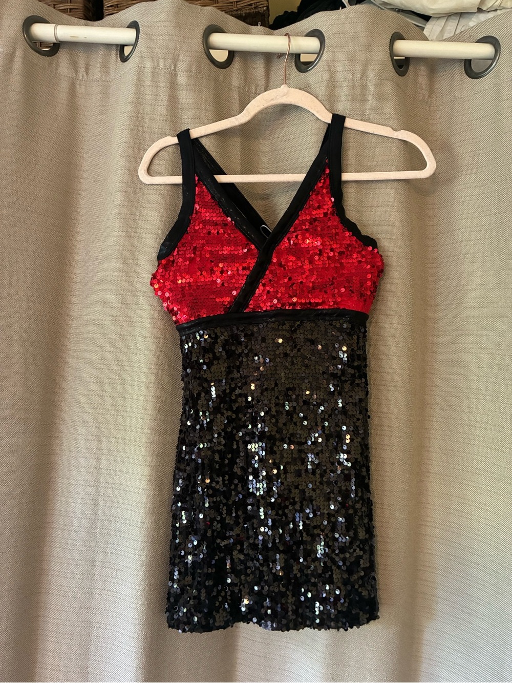 balera Red and Black Sequin Crossover Dance Dress- S/A